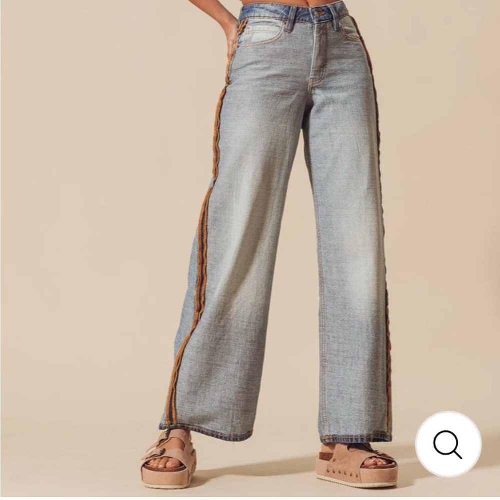 ME Makeover Essentials Blue and Brown Flare Wide Leg Jeans